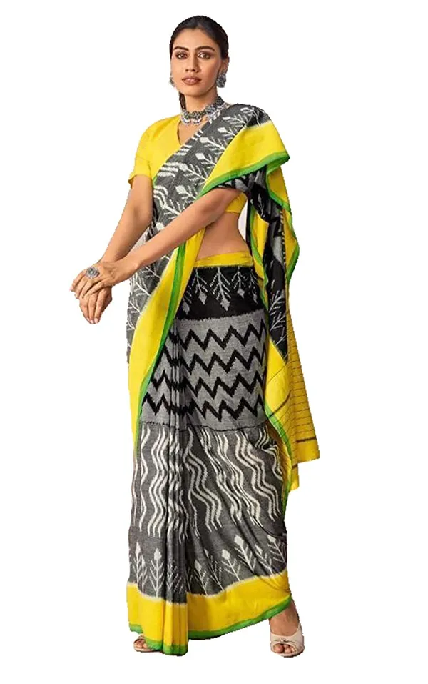 Handicraft_Women's_Ikat_Pure_Soft_Cotton_Saree_With_Blouse_Piece_Barkha_With_Blouse_Piece